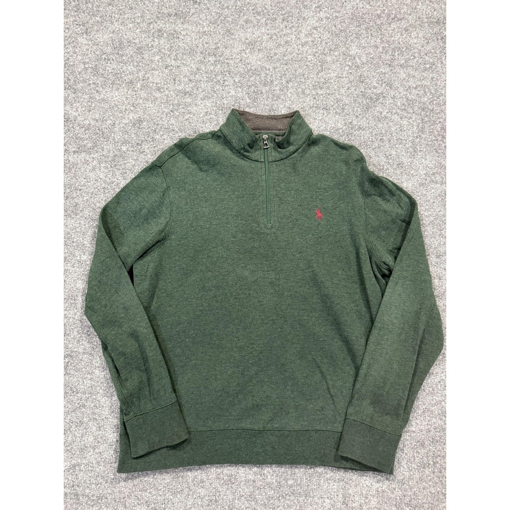 Polo Ralph Lauren Sweater Mens L Green 1/4 Zip‎ Red Pony Pullover